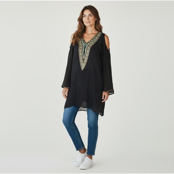 Free People Black XS Beaded Rhinestone Long Sleeve Dress - Picture 13 of 14